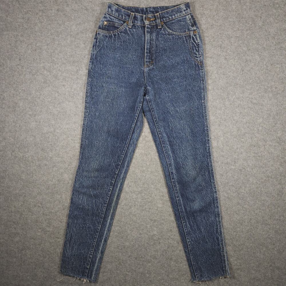 Vintage 80s Lee Mom Jeans 25x30 Womens USA Acid Wash Faded Raw Hem Red Tag Retro